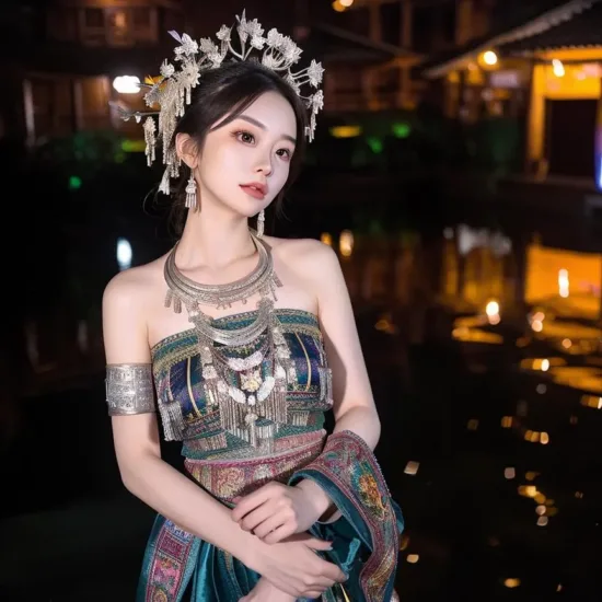 中国苗族民族风，苗族服装 Hmong costume Lora 模型展示，附带AI绘画提示词_Qpipi