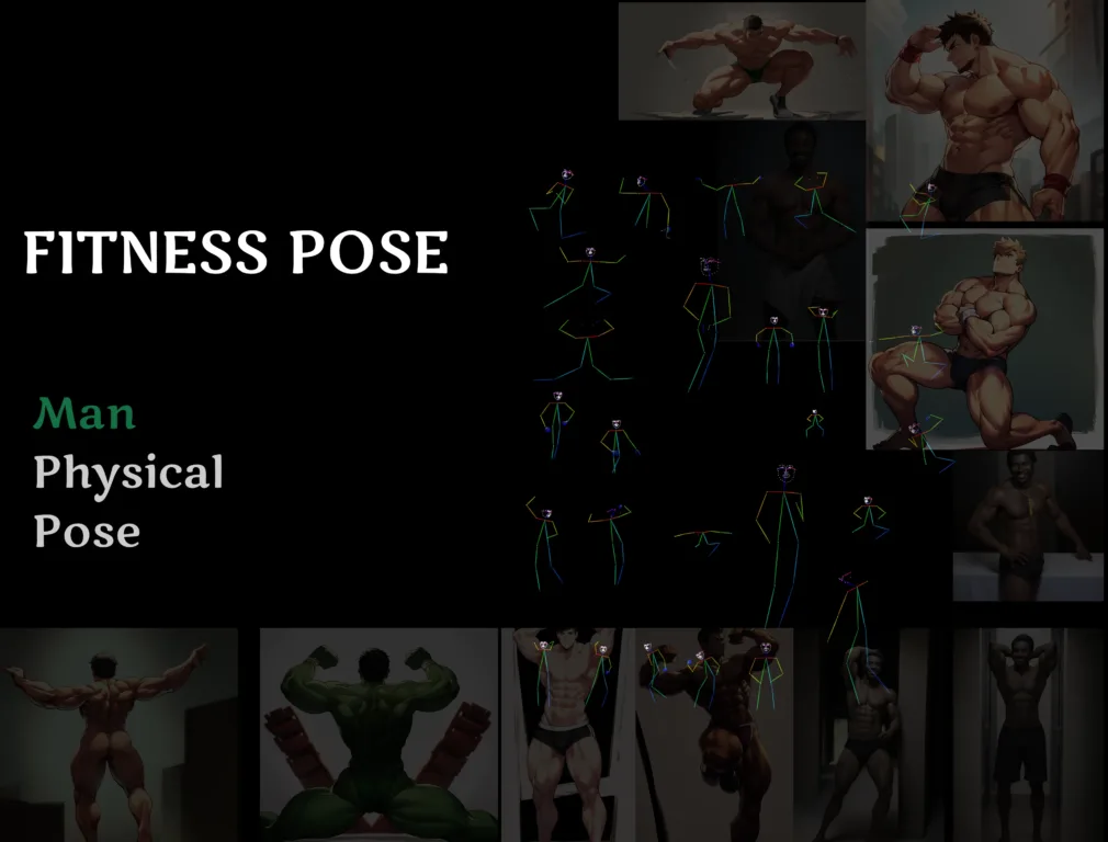 图片[1]_【Poses】Male Fitness Pose 27种男性健美展示，姿势控制火柴人_Qpipi
