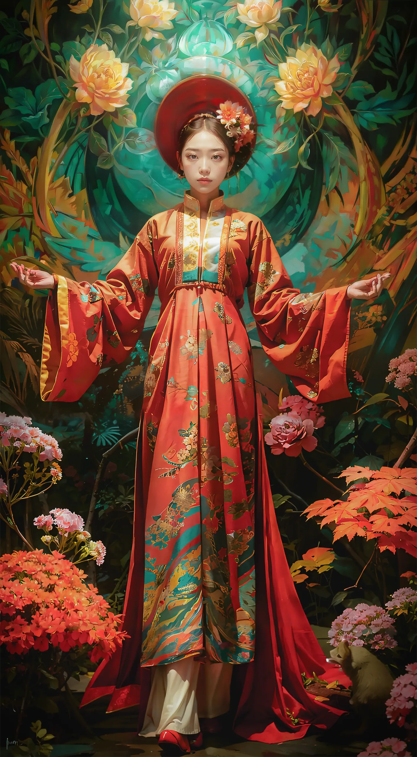 越南传统服饰风格 Vietnamese Nhat Binh Dress Lora 展示，附带AI绘画提示词_Qpipi