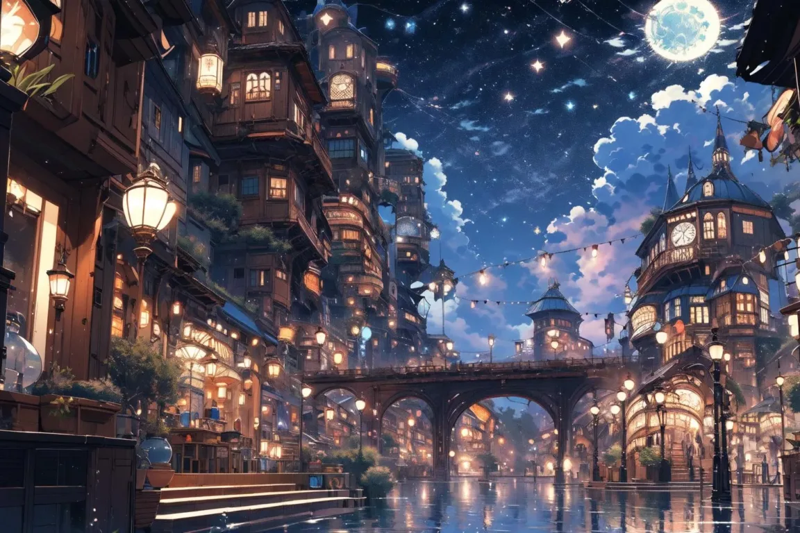 图片[12]_华灯初上奇幻风格 Night scene fantasy city Lora 展示，附带AI绘画提示词_Qpipi