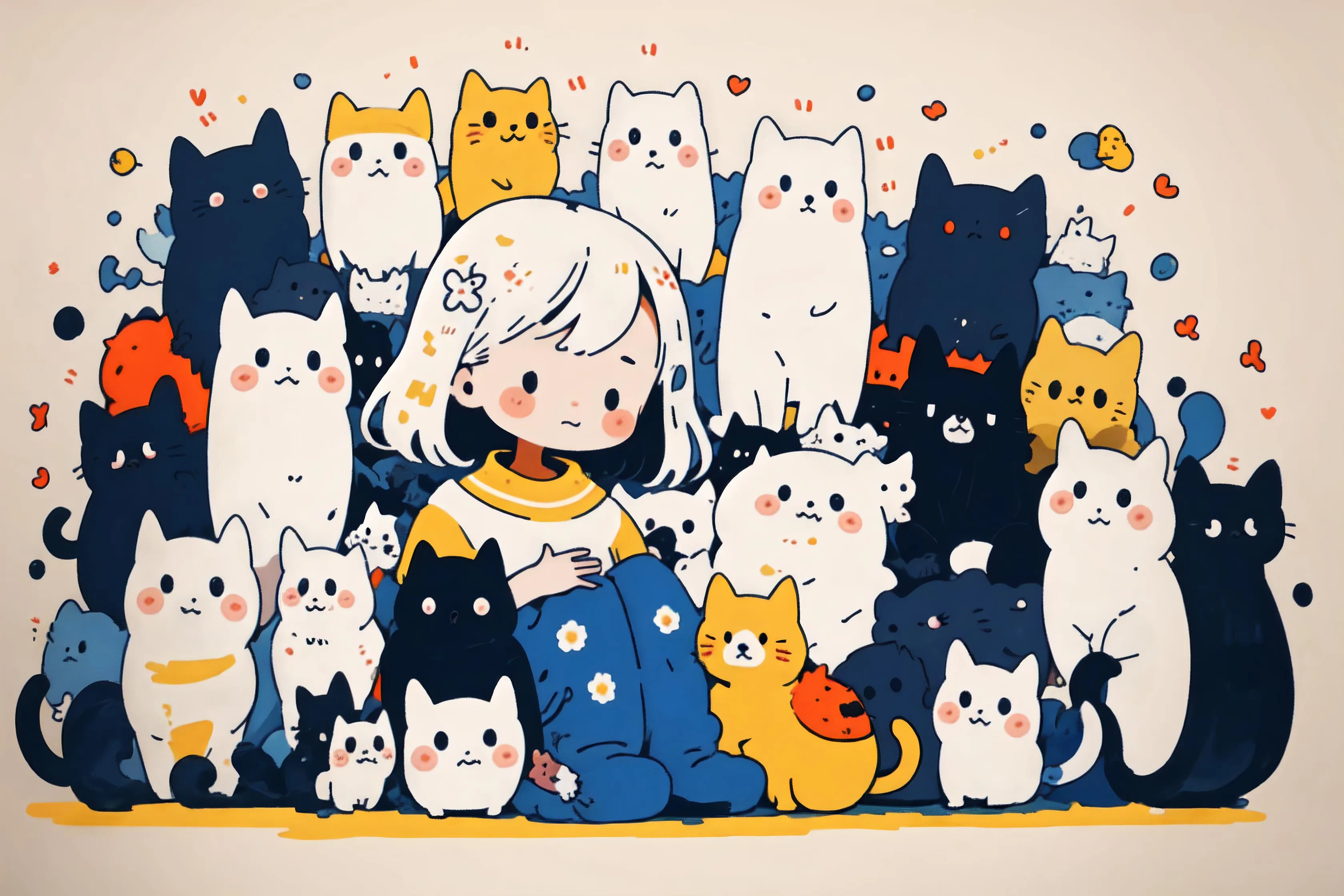 Cute Chibi Cat Pattern Style Lora，可爱的赤壁猫图案风格_Qpipi