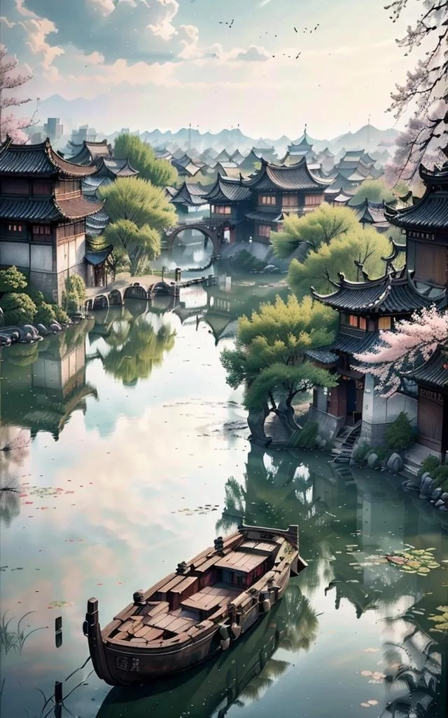 图片[1]_中国式古山水庭院 Ancient Chinese Background Lora 展示，附带AI绘画提示词_Qpipi
