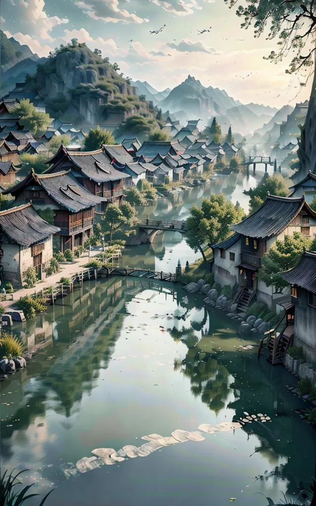 图片[1]_Ancient Chinese Background Lora，中国式古山水庭院_Qpipi