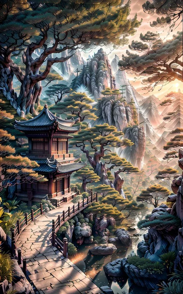 Ancient Chinese Background Lora，中国式古山水庭院_Qpipi