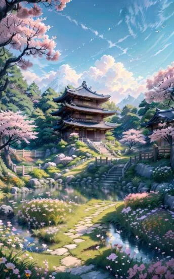 中国式古山水庭院 Ancient Chinese Background Lora 展示，附带AI绘画提示词_Qpipi